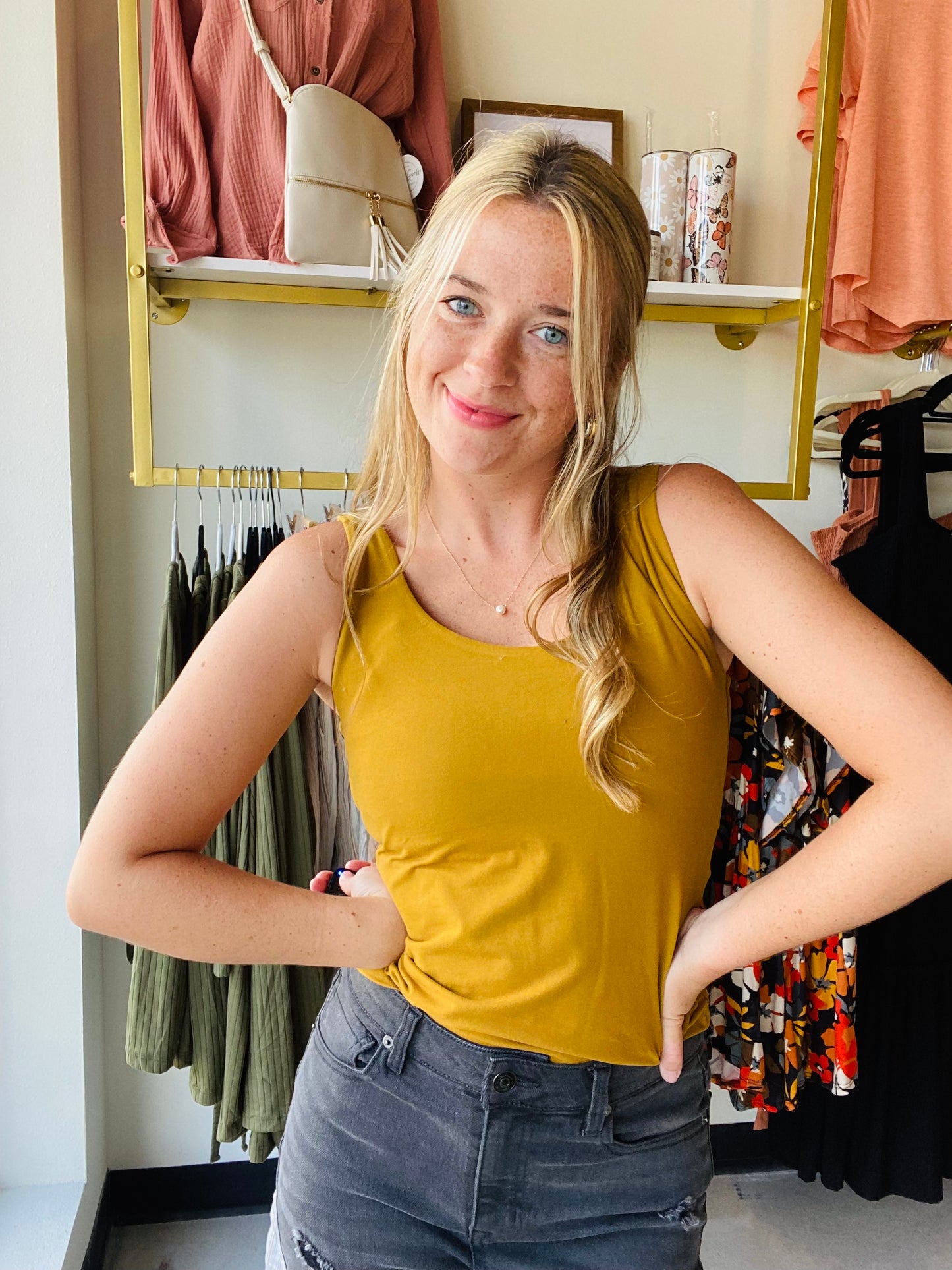 Mustard Scoop Neck Buttery Soft Tank