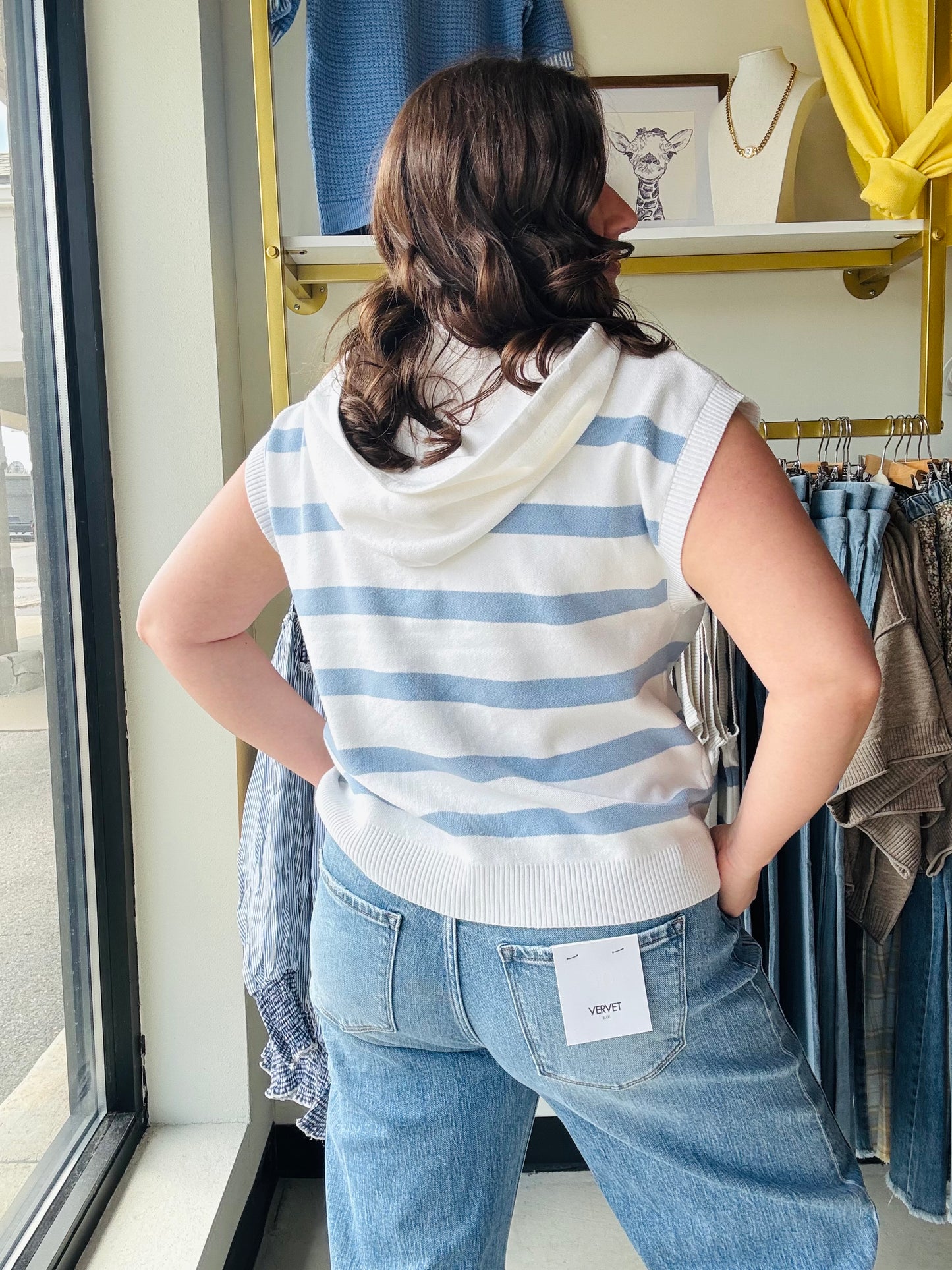 Chambray Stripe Sweater Hoodie