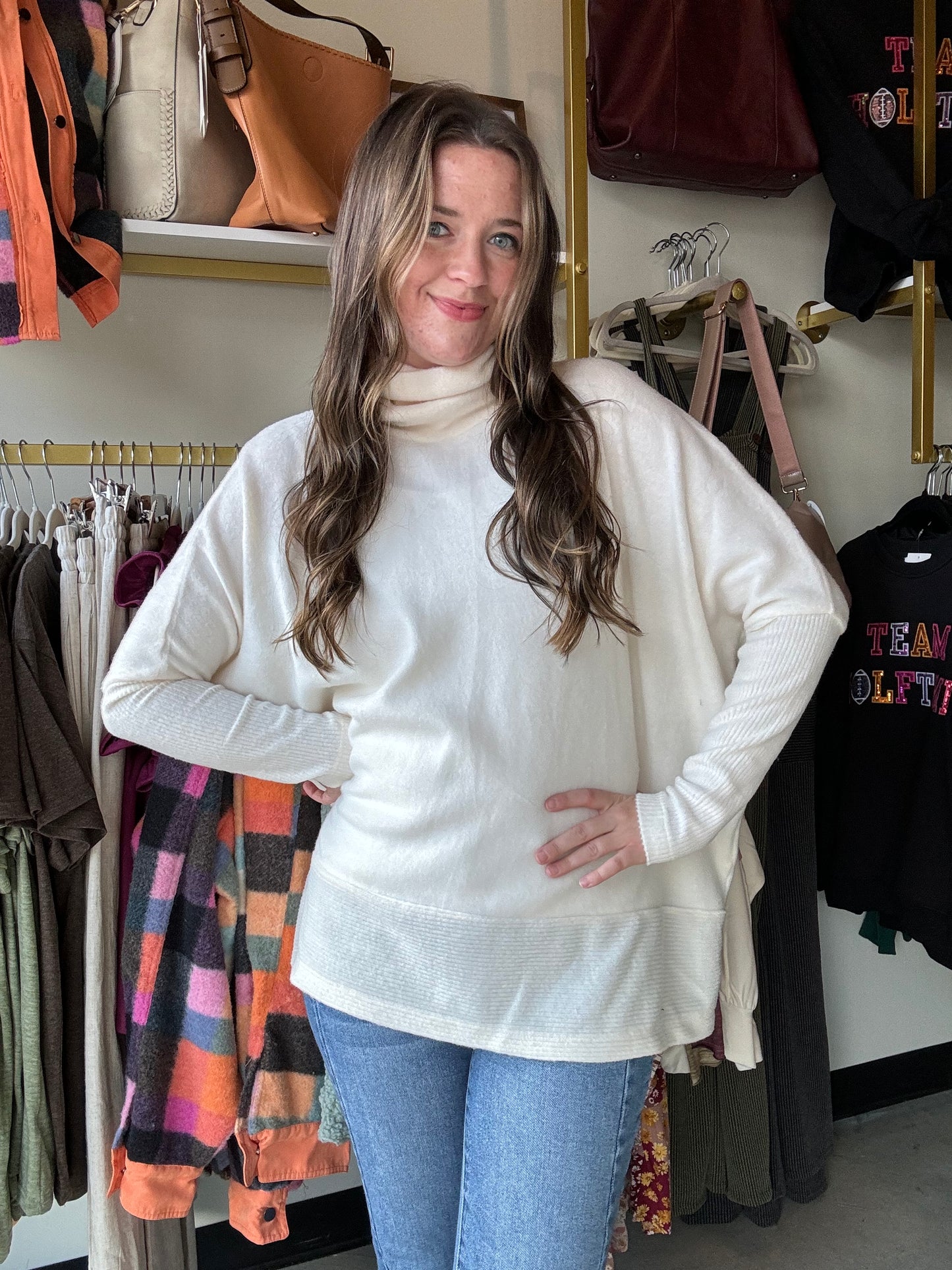 Cream Brushed Hacci Turtleneck