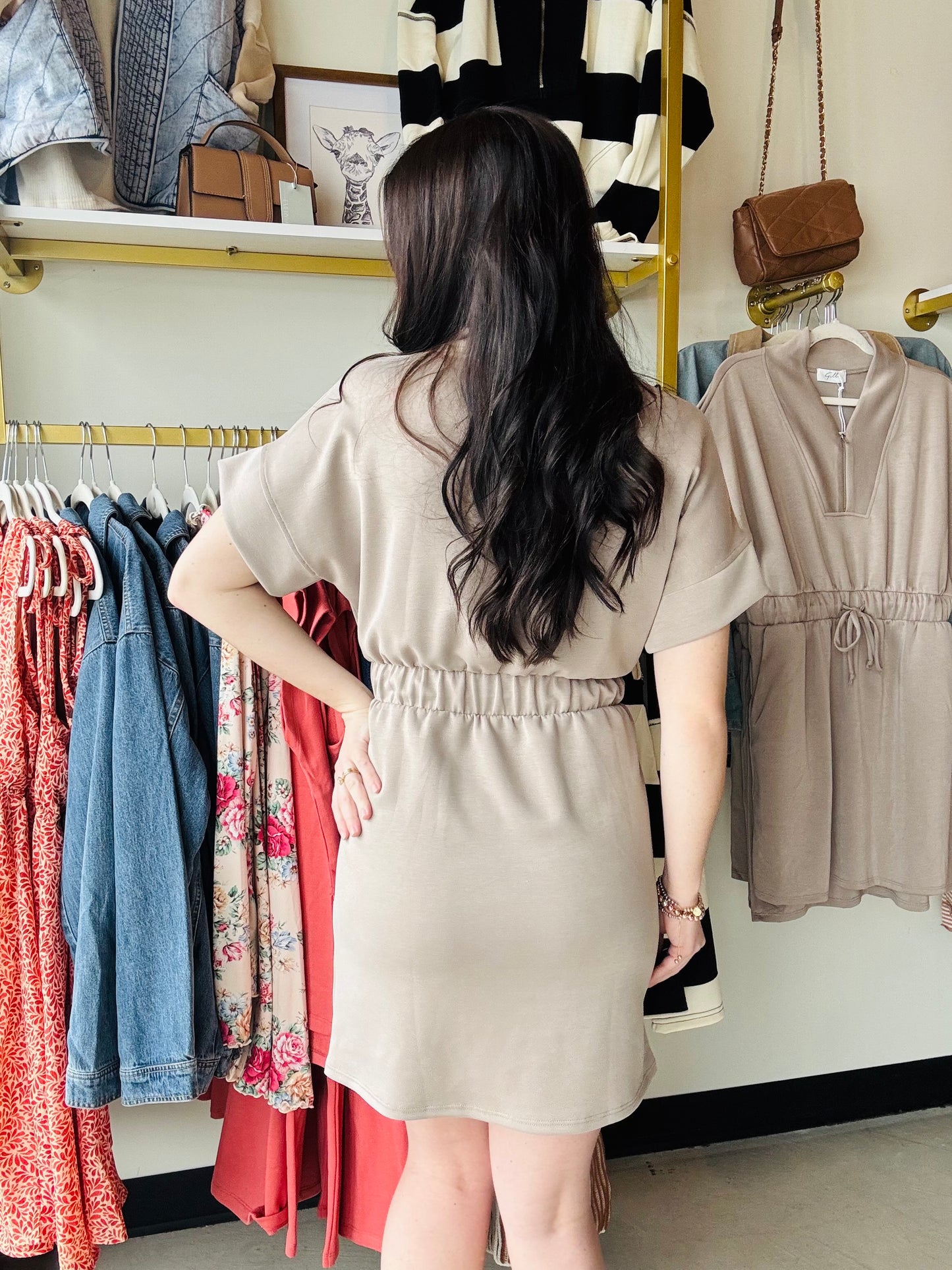Taupe Collared Cinch Dress
