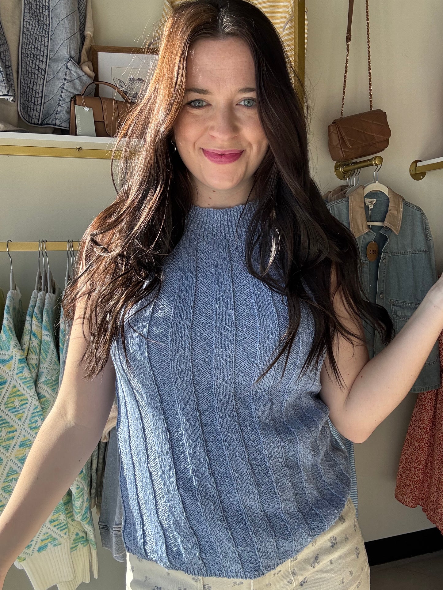 Blue Ribbed Sweater Tank