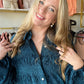 Moody Teal Tiered Velvet Top