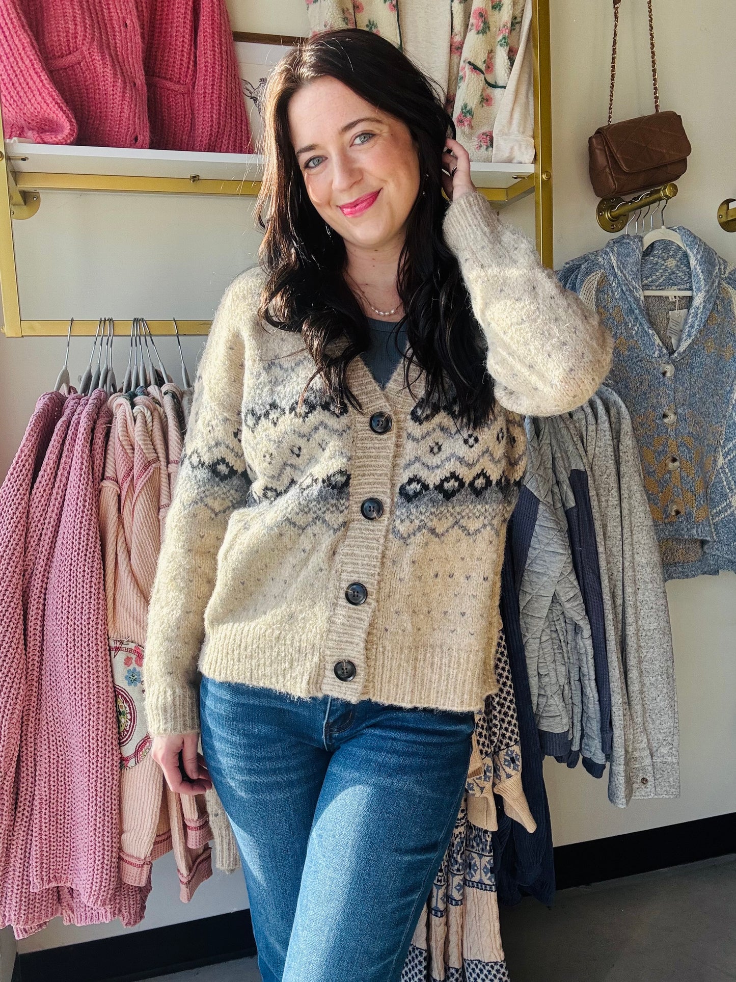 Latte Combo Button Sweater