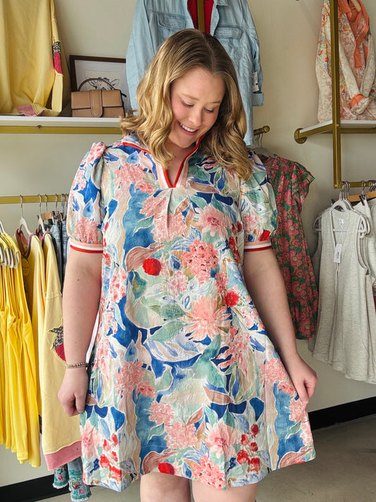 Red Accent Band Dress - Plus