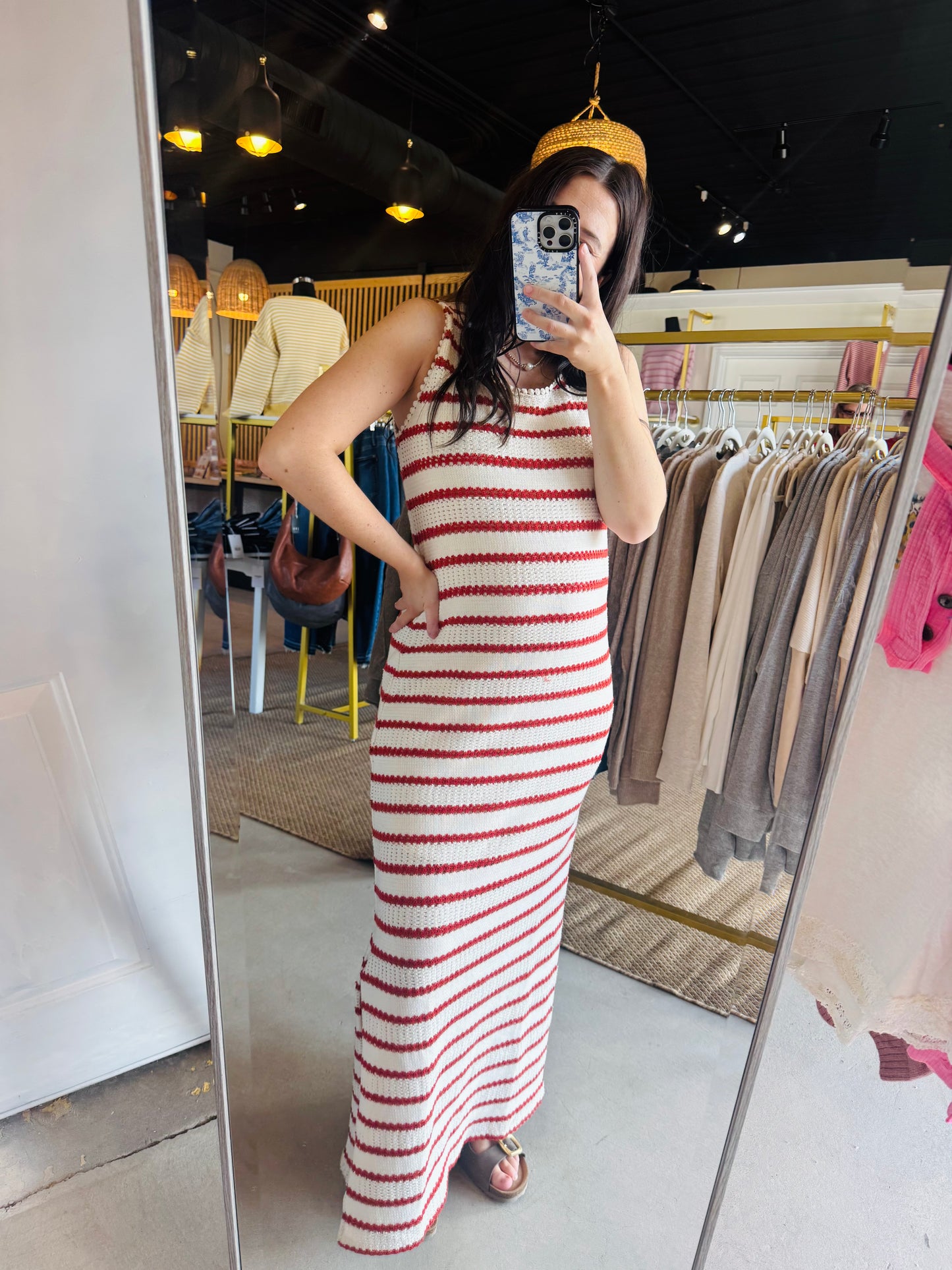 Rust Stripe Crochet Maxi Dress