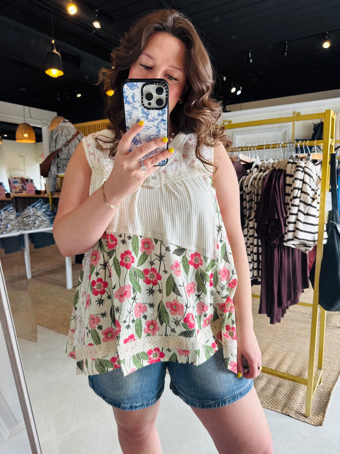 Floral Trim Lace Contrast Tank