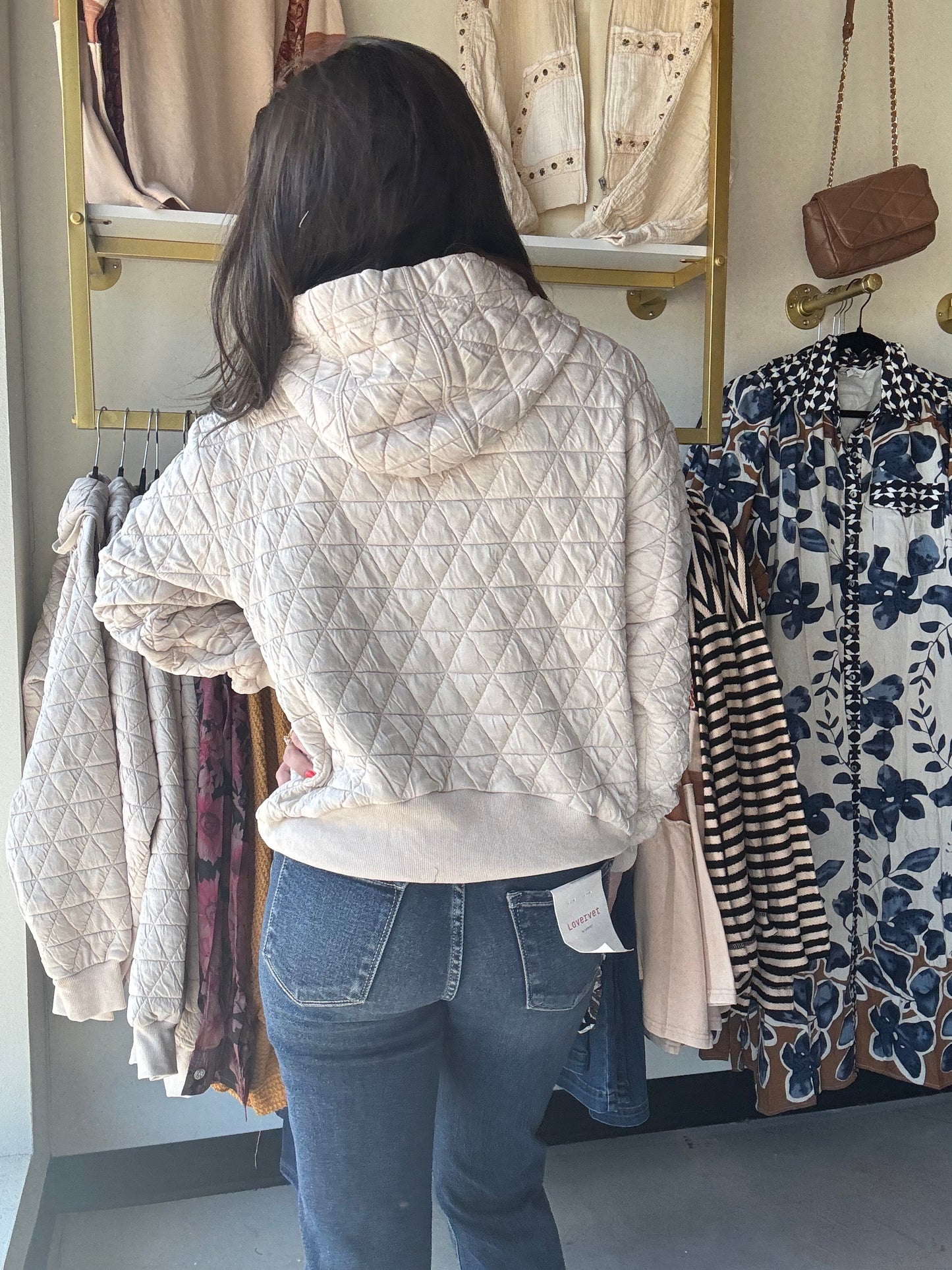 Cream Quilted Hoodie