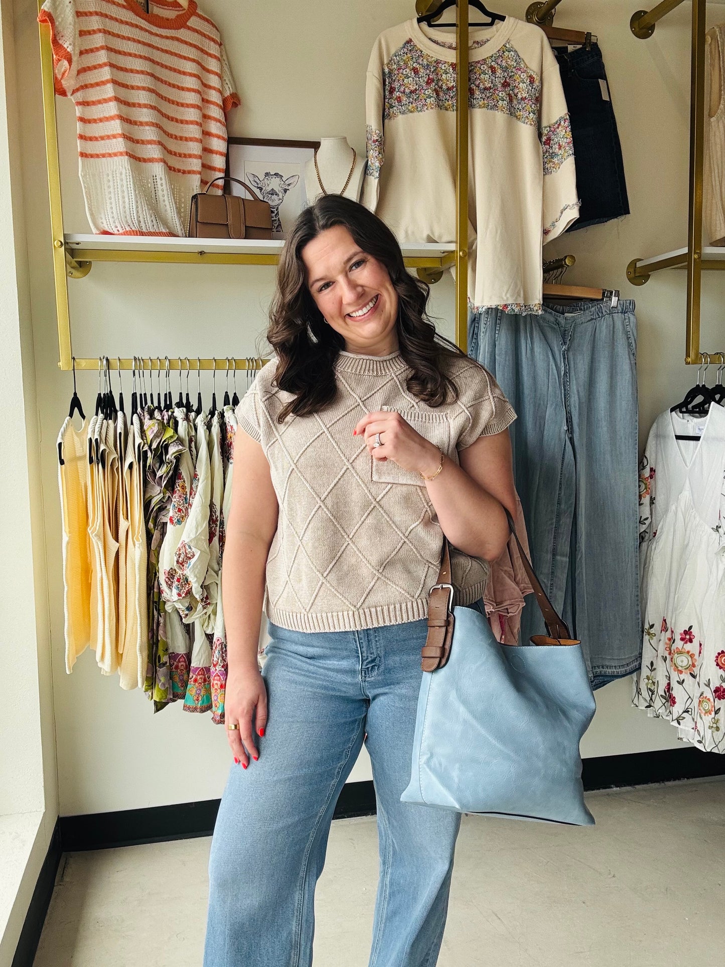 Taupe Diamond Stitch Sweater