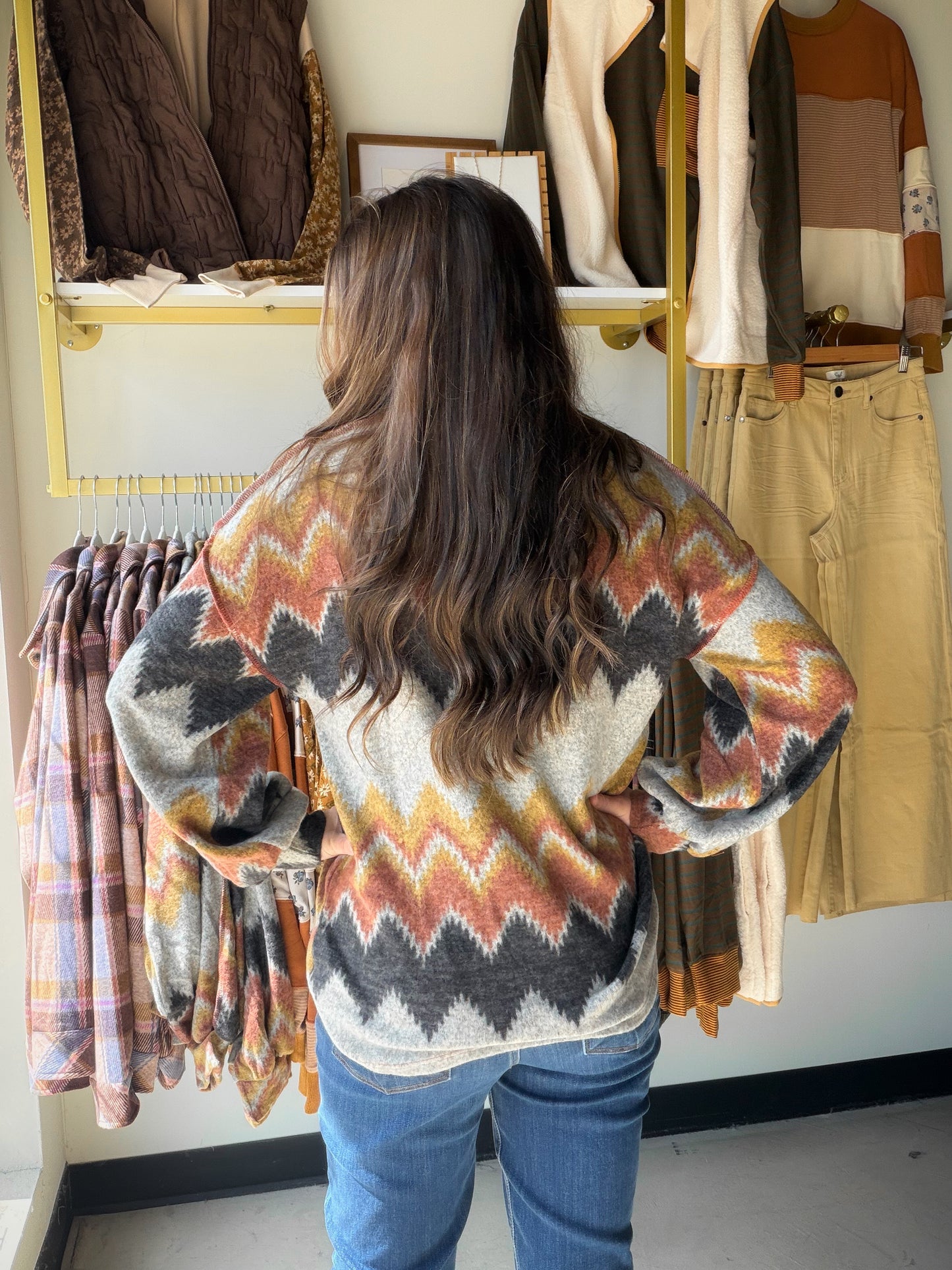 Mustard Rust Chevron Pullover