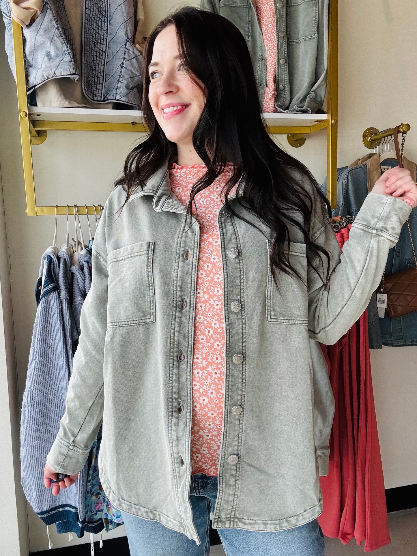 Sage Garment Dyed Shacket