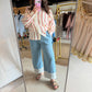 Cream & Red Stripe Gauze Top