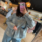 Rose Printed Washed Denim Jacket