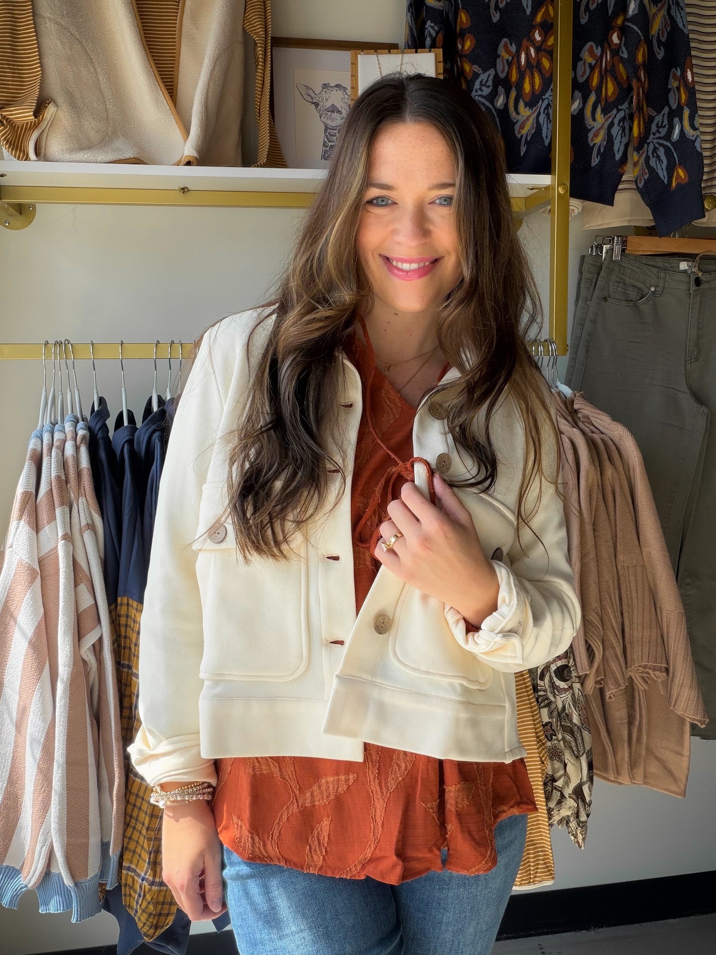 Ivory Cropped Button Front Jacket