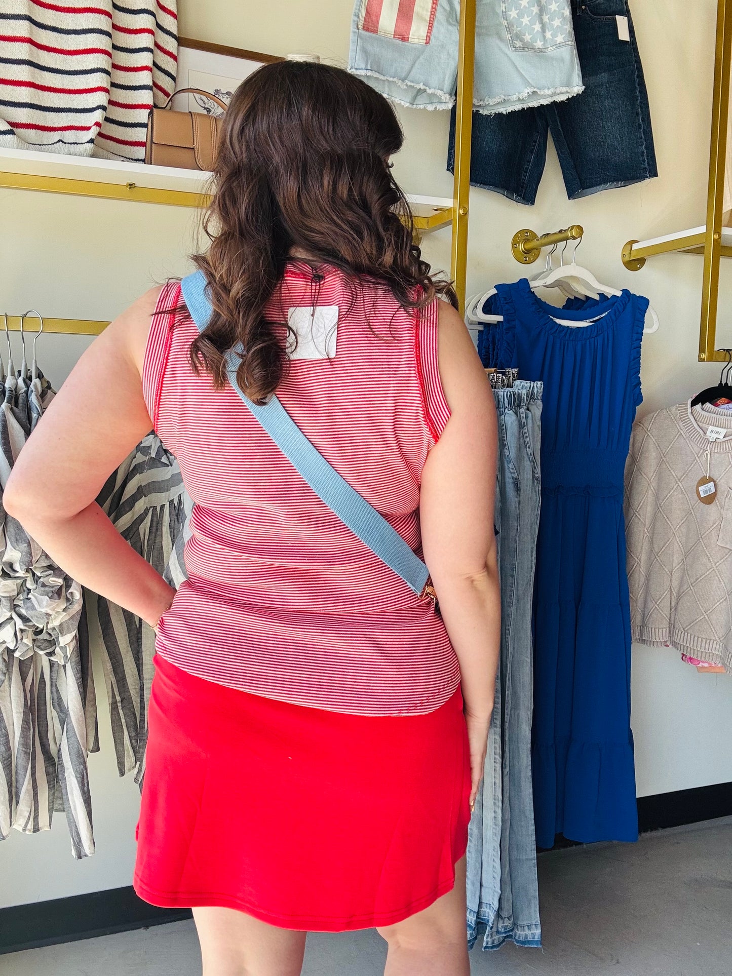 Red Morgan Micro Stripe Tank