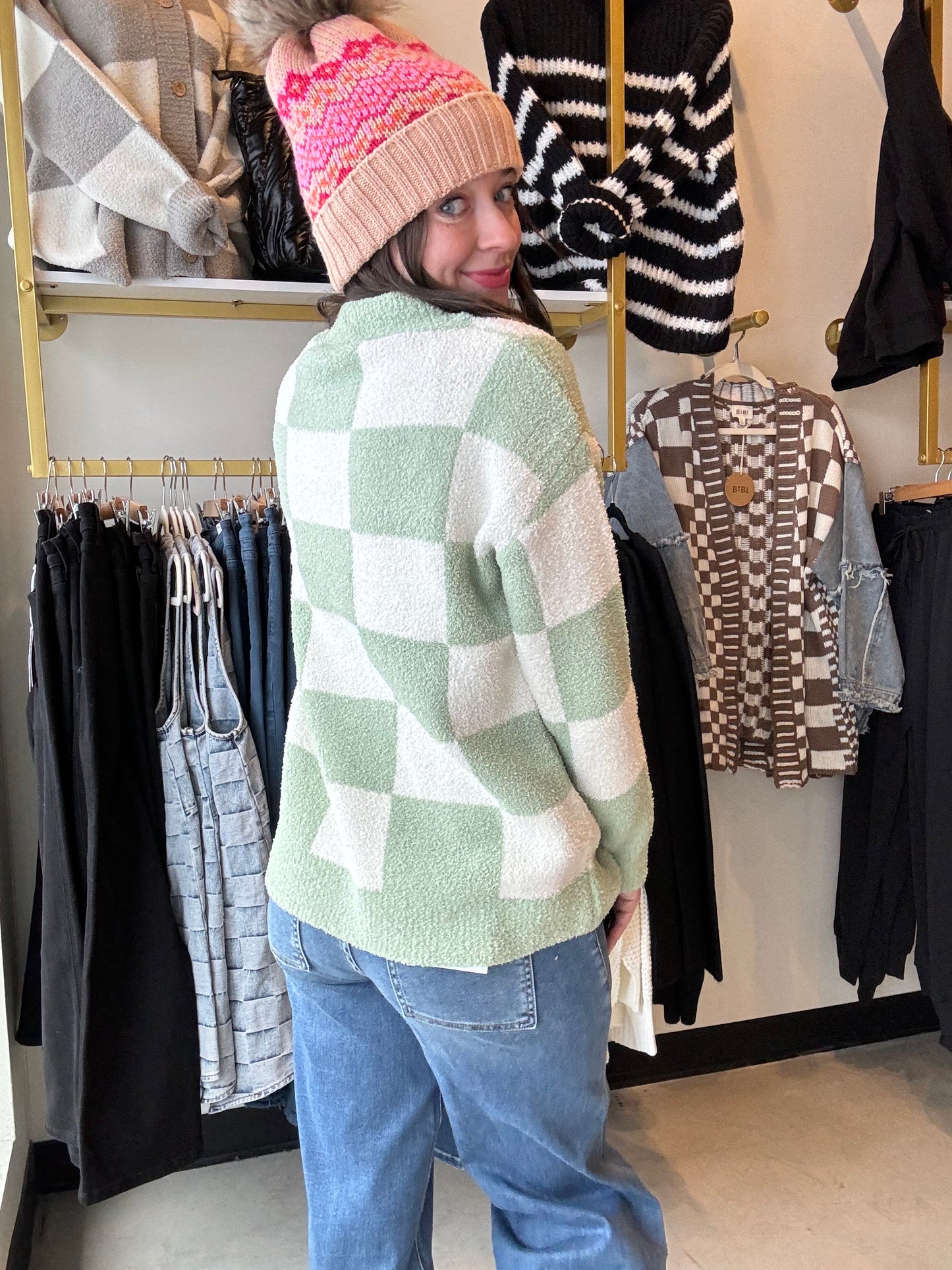 Light Green Check Sweater