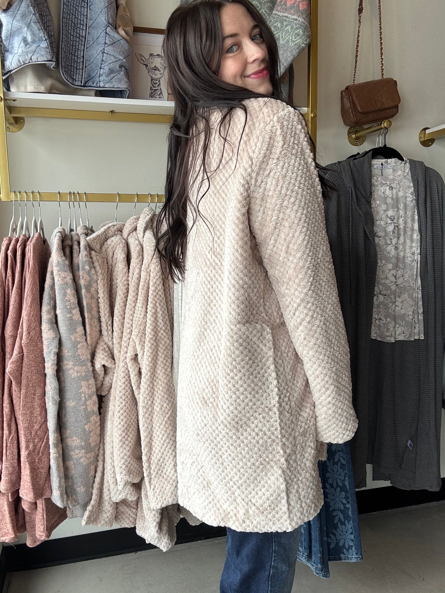 Taupe Textured Drape Coat