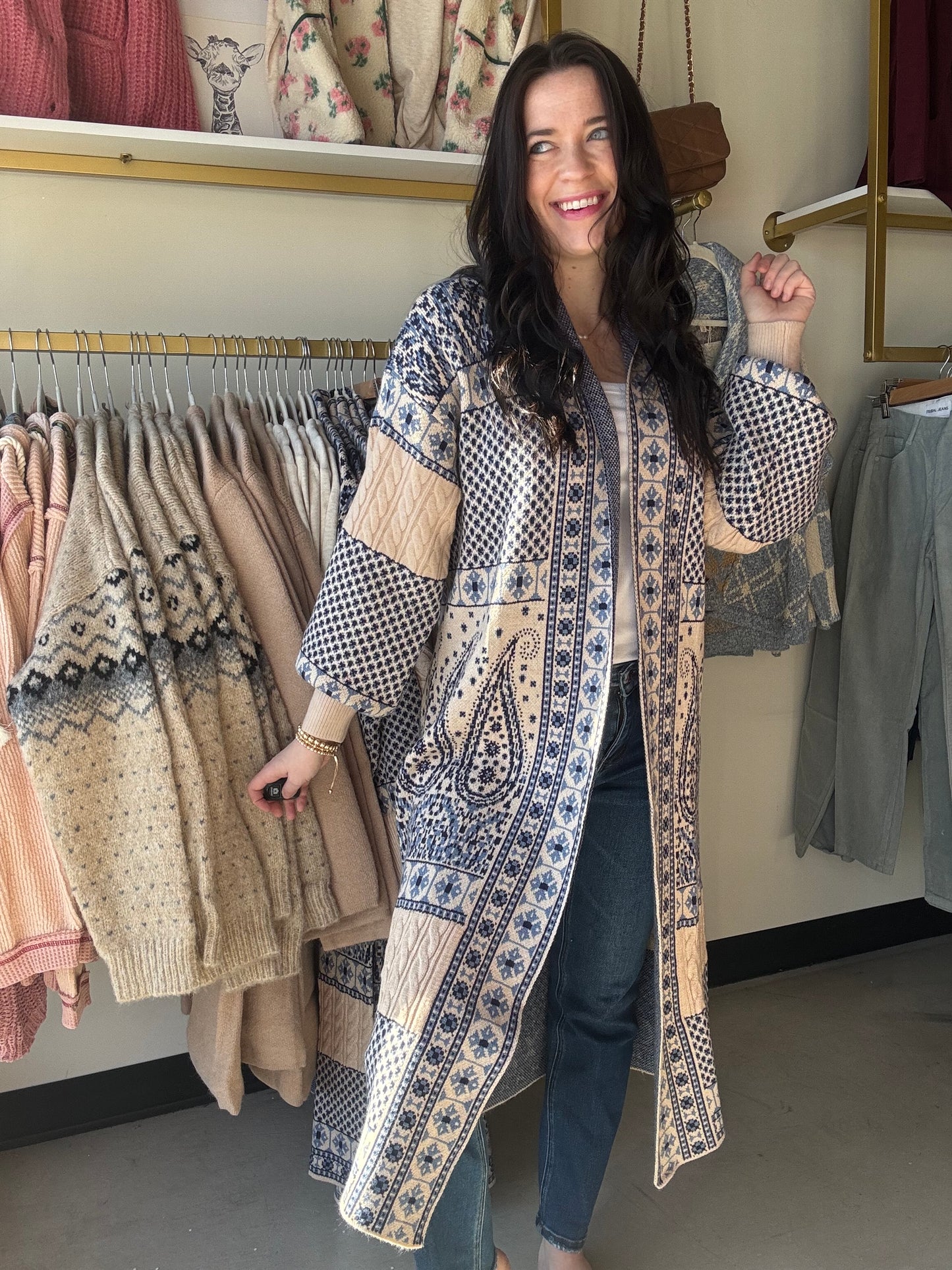 Paisley Motif Sweater Coatigan