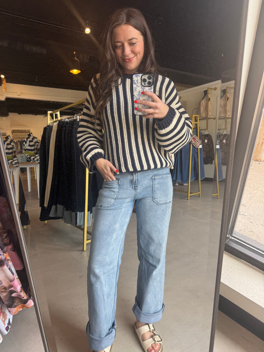 Navy Vertical Stripe Sweater