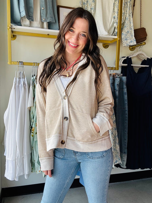 Light Taupe Varsity Cardigan