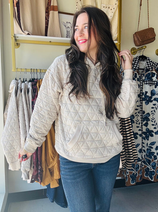 Cream Quilted Hoodie