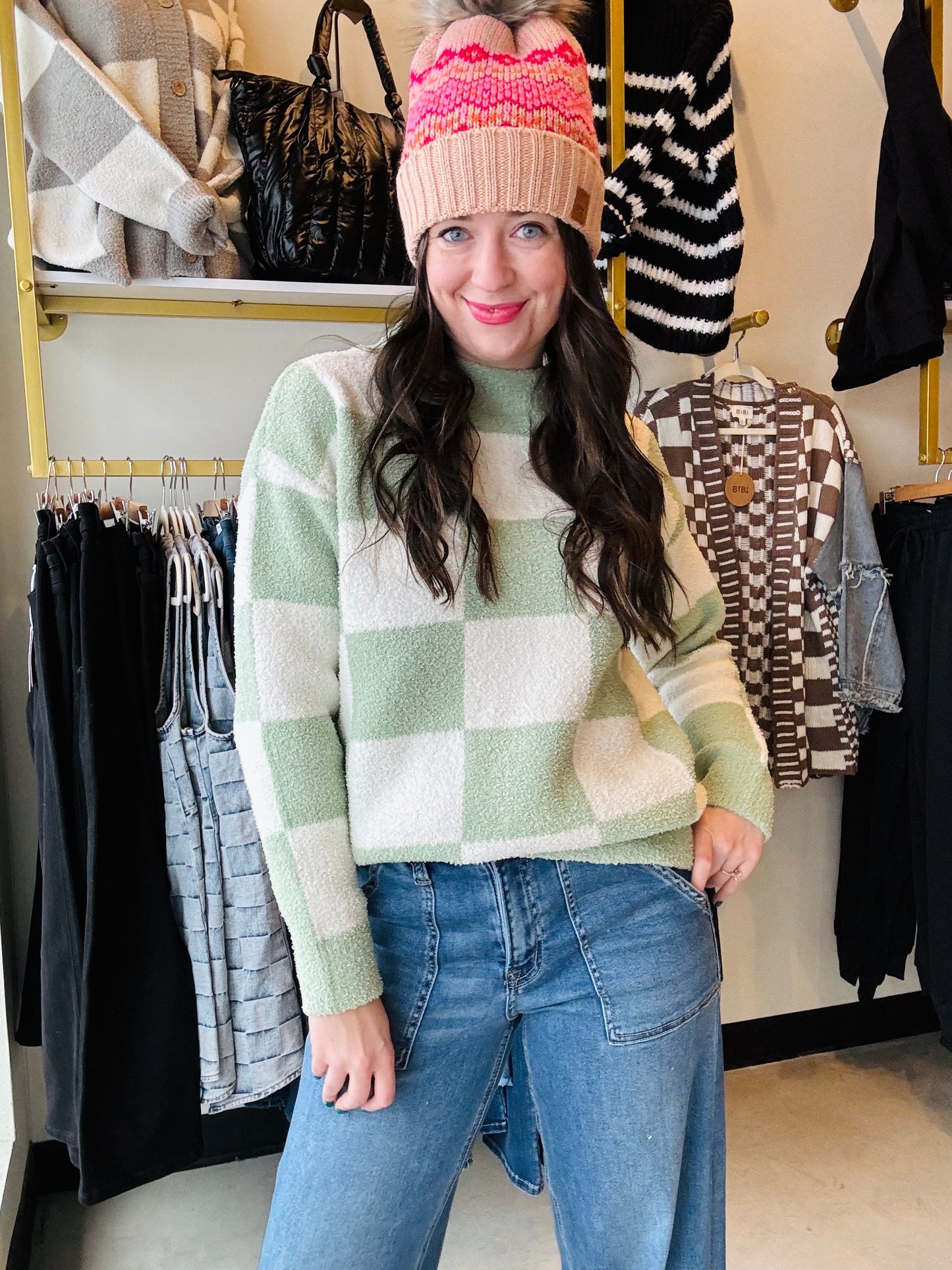 Light Green Check Sweater