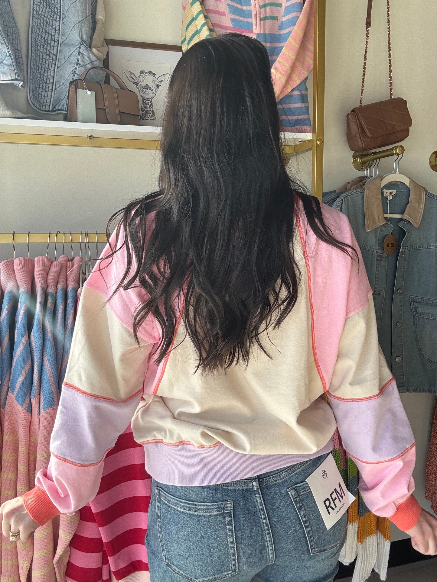 Sand & Coral Block Henley Pullover