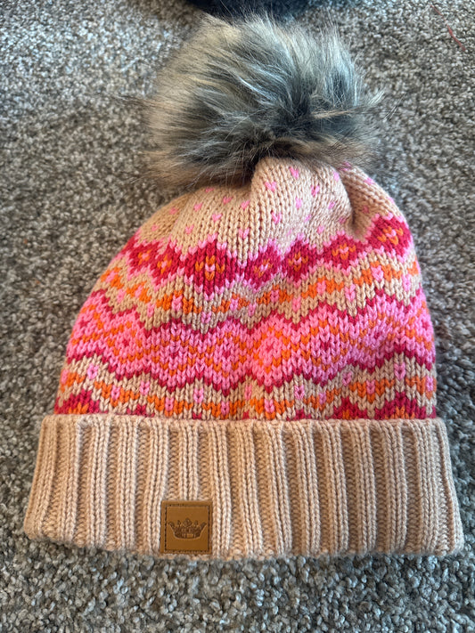 Tan, Pink, & Orange Hat