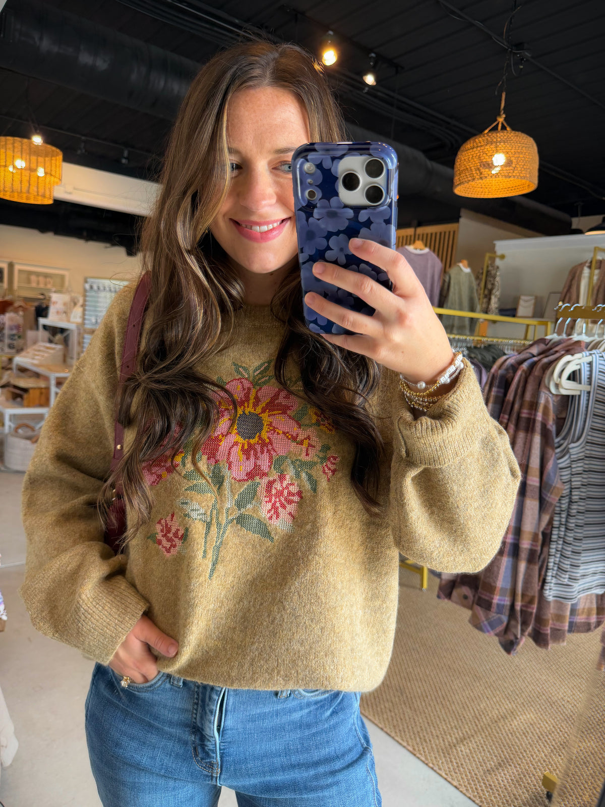 Mocha Flower Statement Sweater