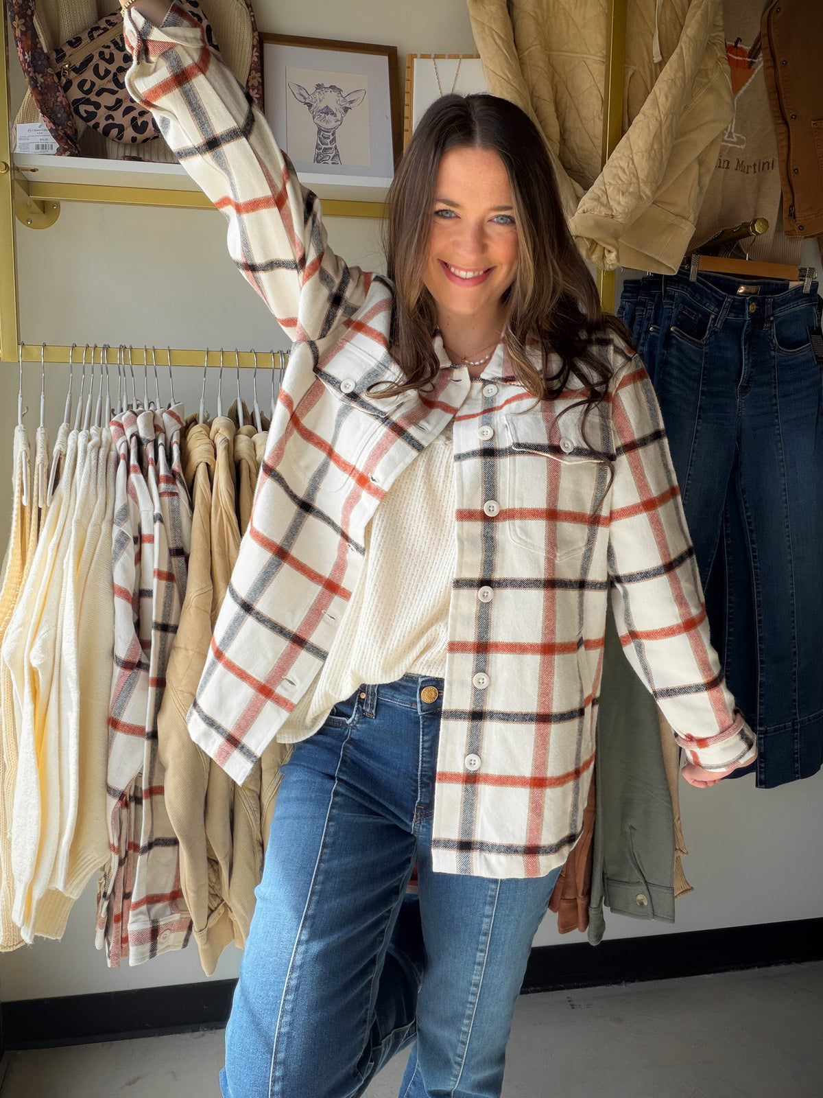 Ivory & Rust Plaid Shacket