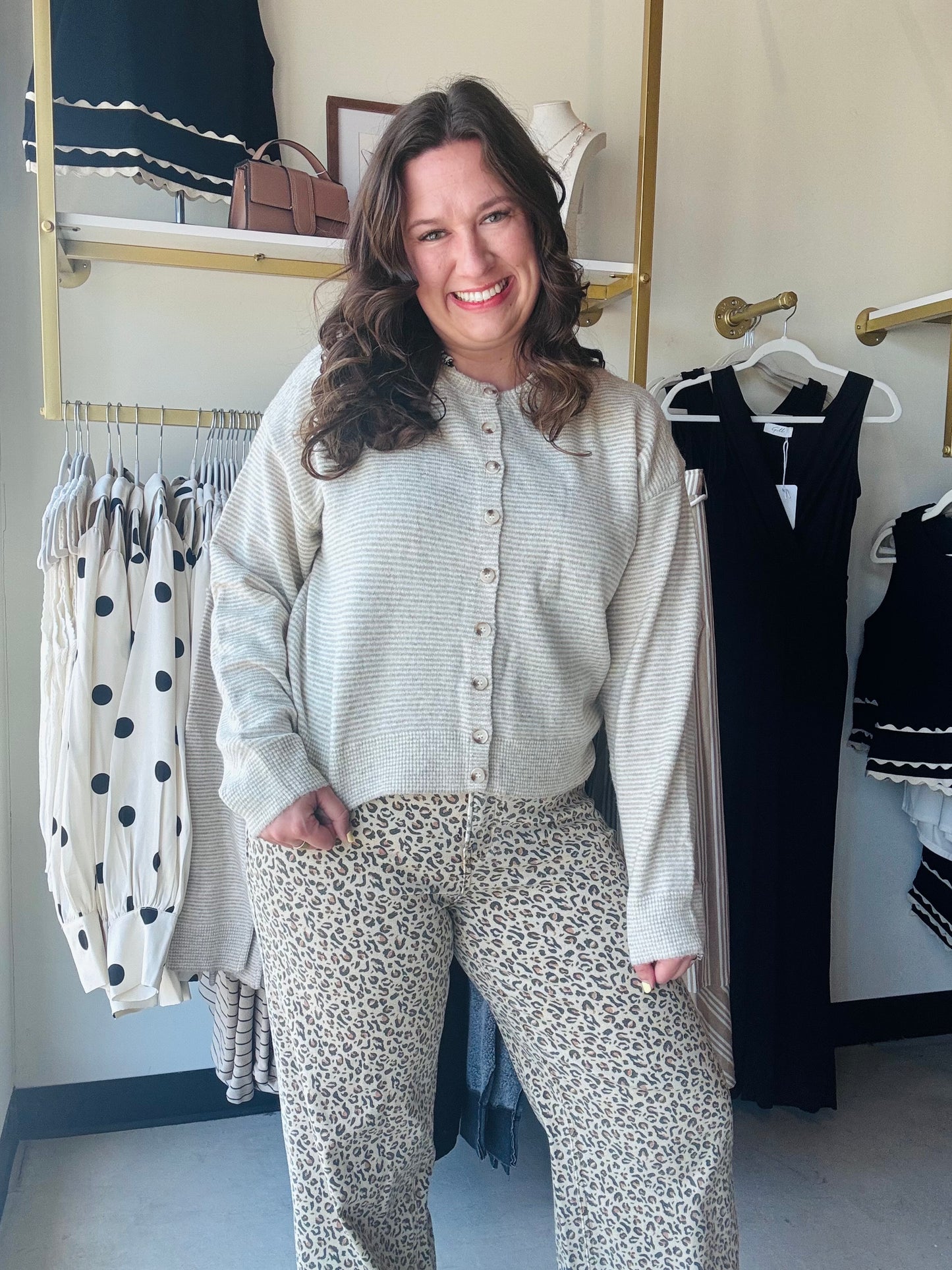 Taupe & Ivory Stripe Cardigan