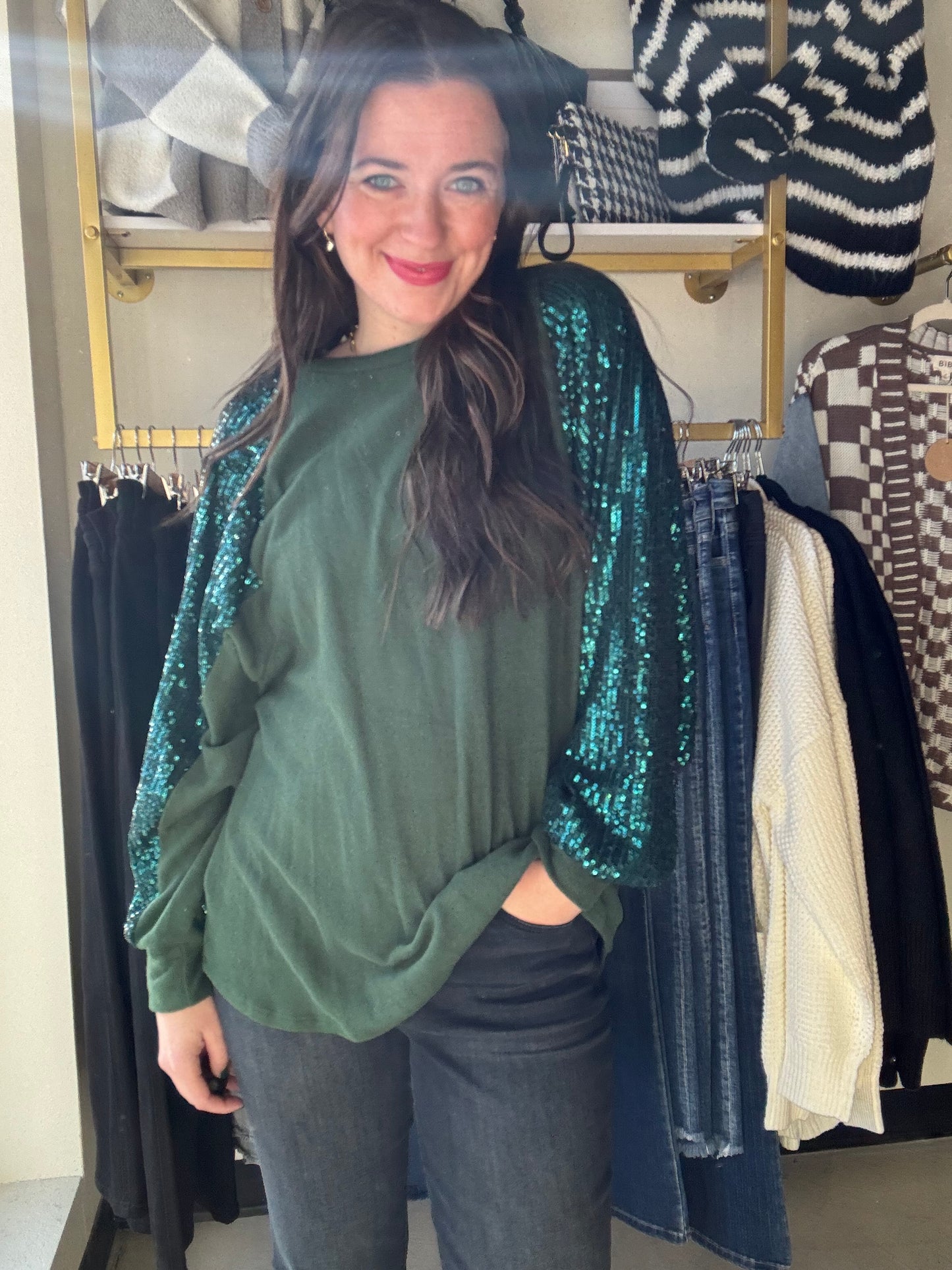 Teal & Forest Sequin Pullover