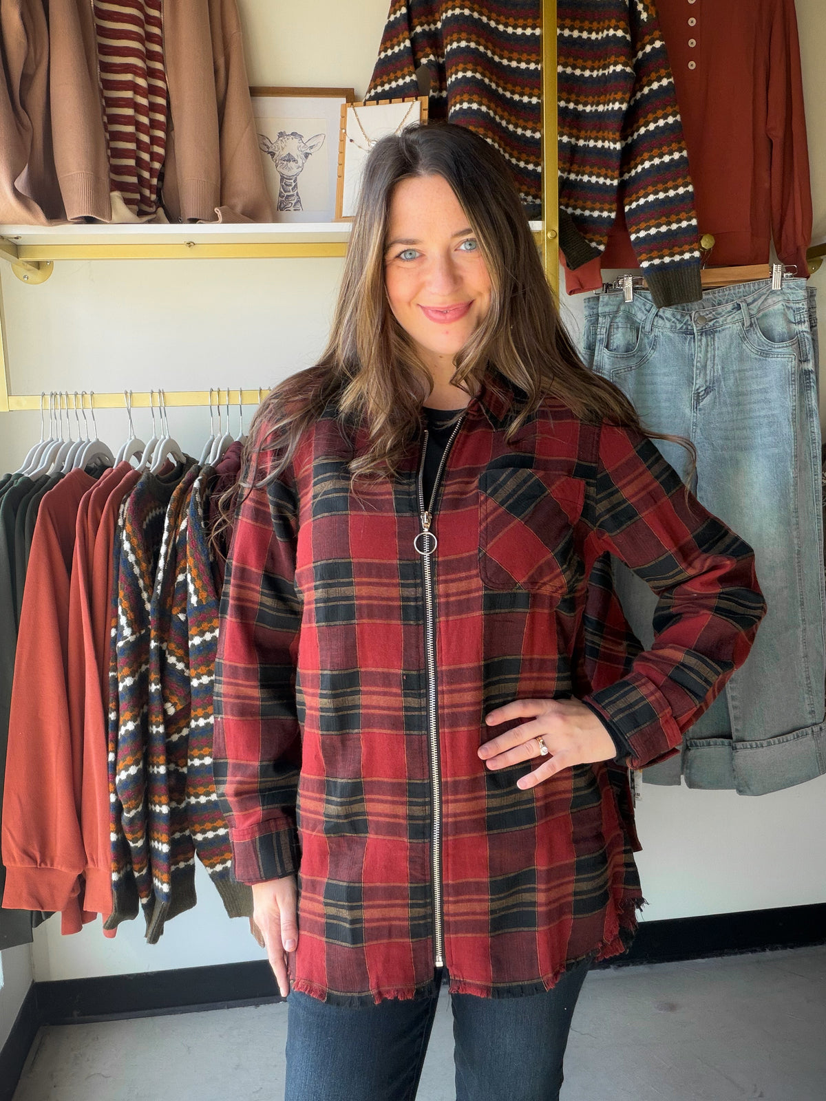 Raw Hem Plaid Jacket