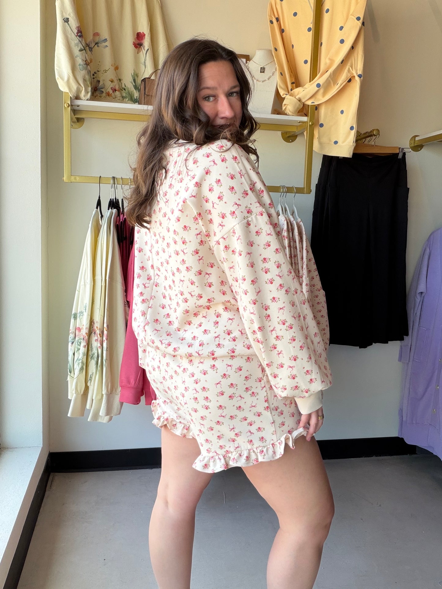 Taupe Pink Floral Frill Set