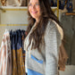 Blue Gray Contrast Button Hoodie
