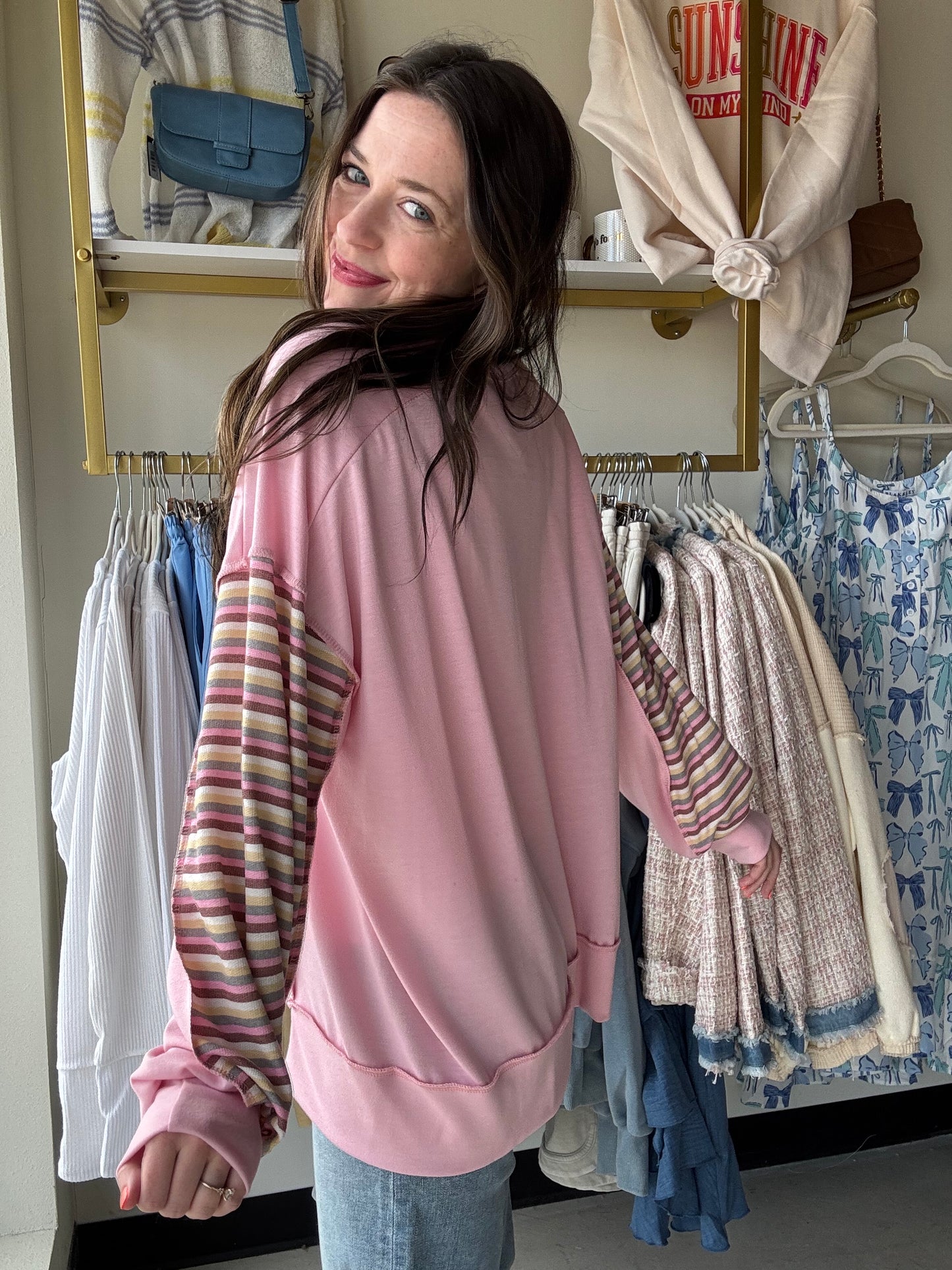 Pink Stripe Button Front Top