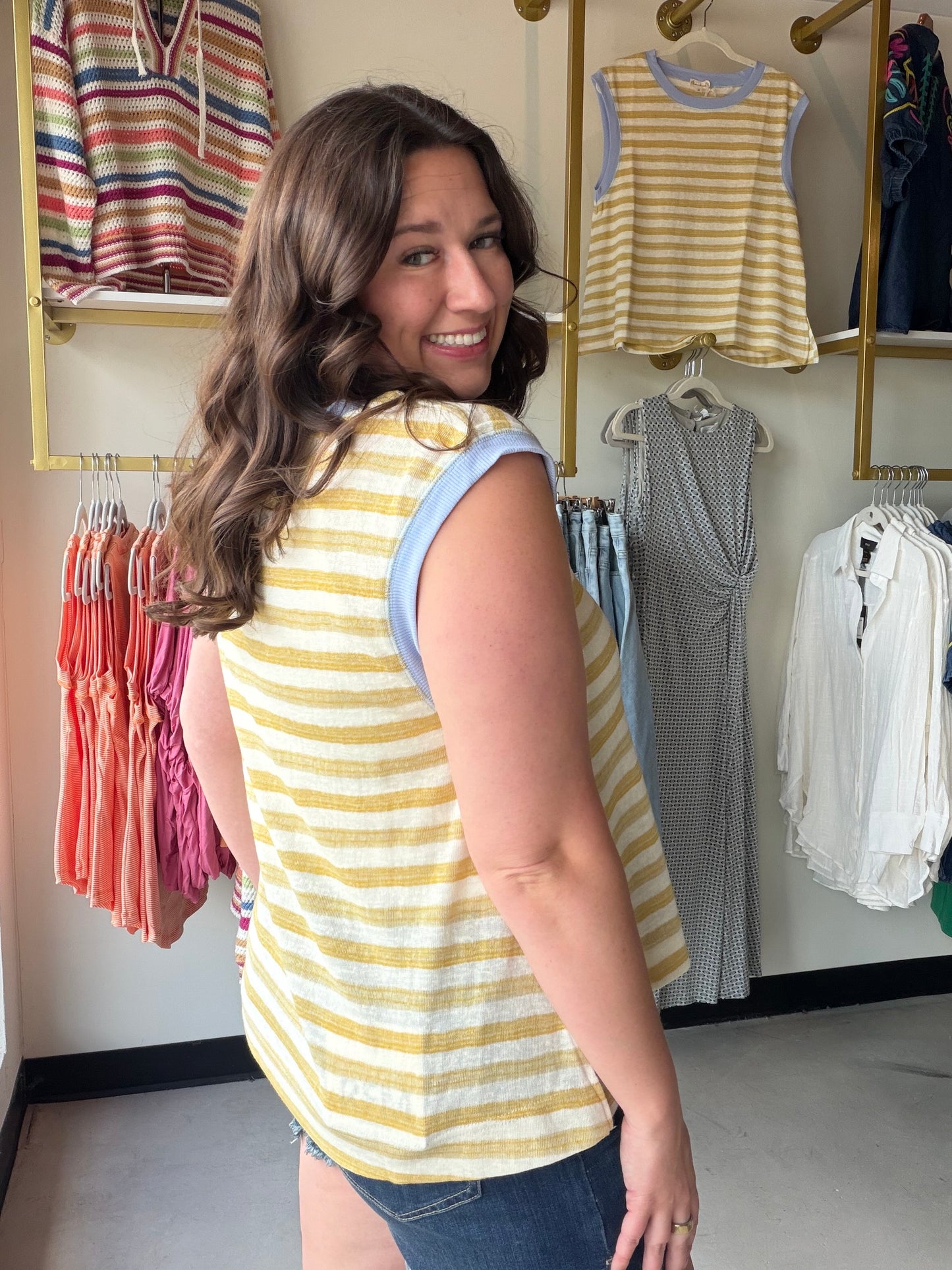Lemon Blueberry Stripe Muscle Tank