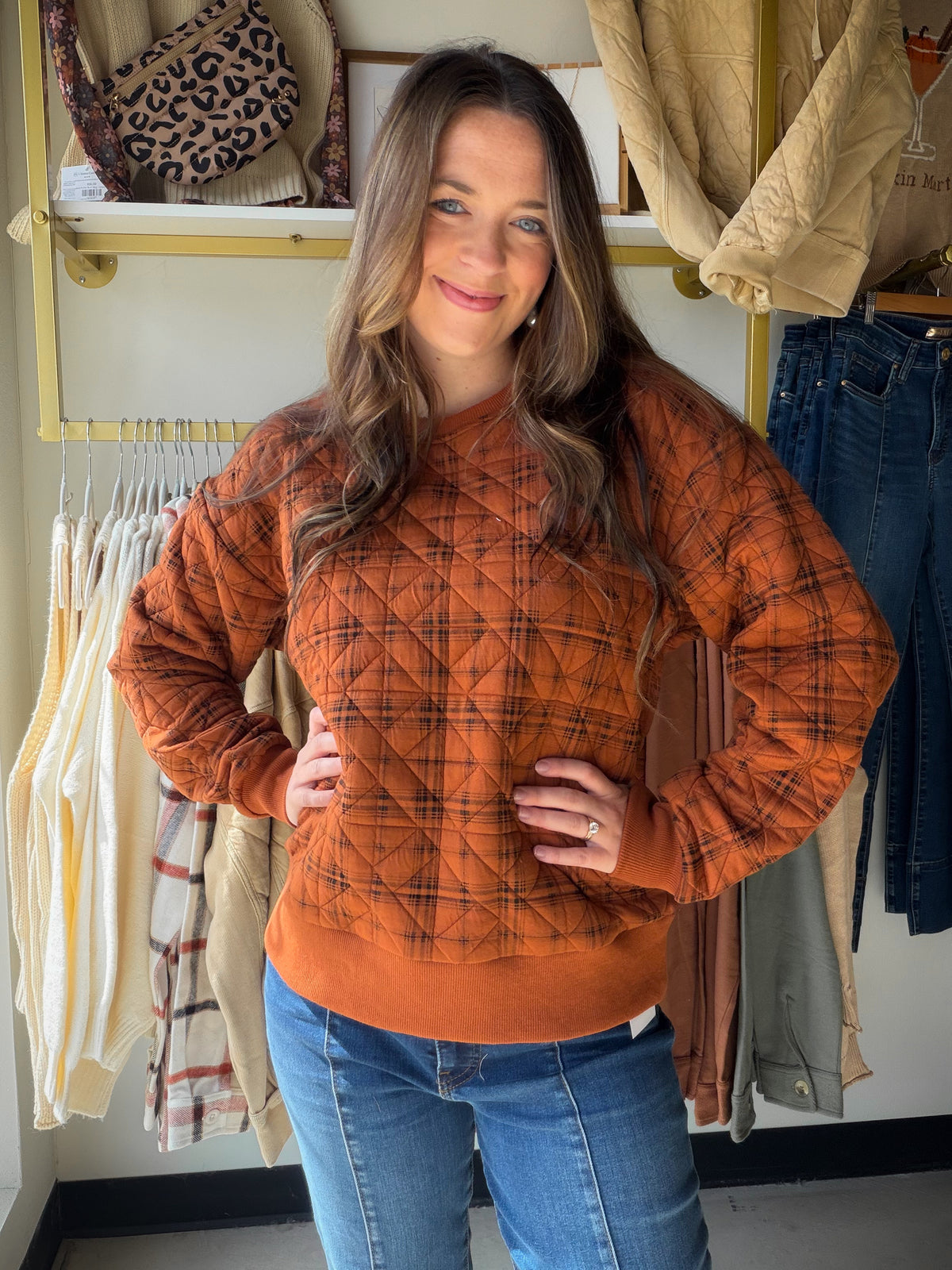 Pumpkin Plaid Quilted Pullover