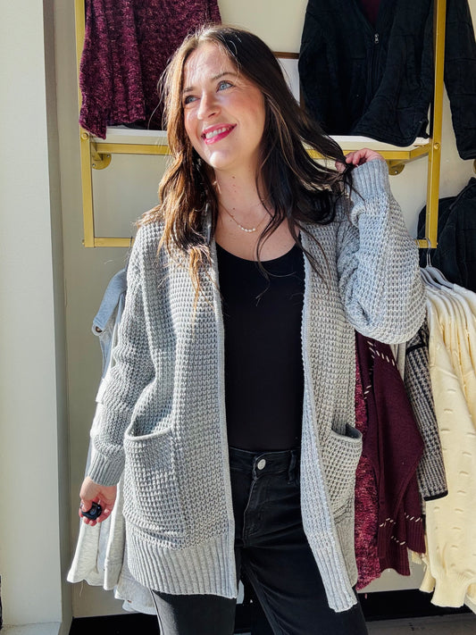 Heather Grey Waffle Cardigan