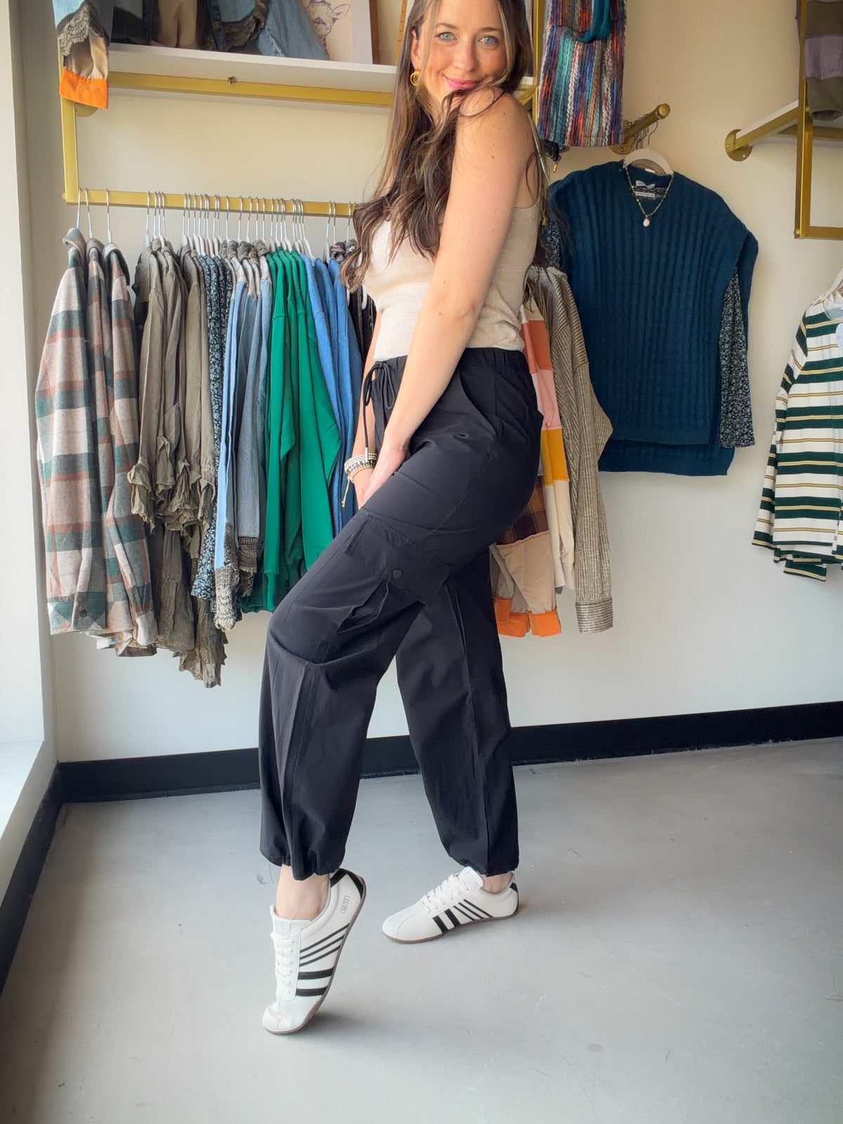 Black Cargo Drawstring Pants