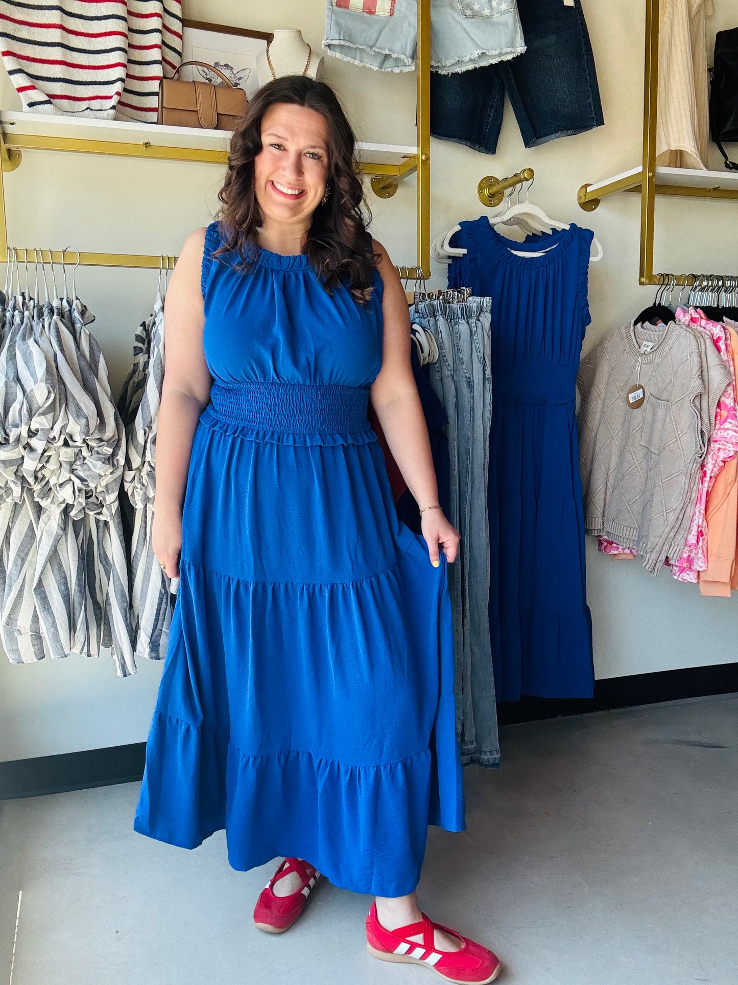 Royal Smocked Waist Tiered Midi Dress