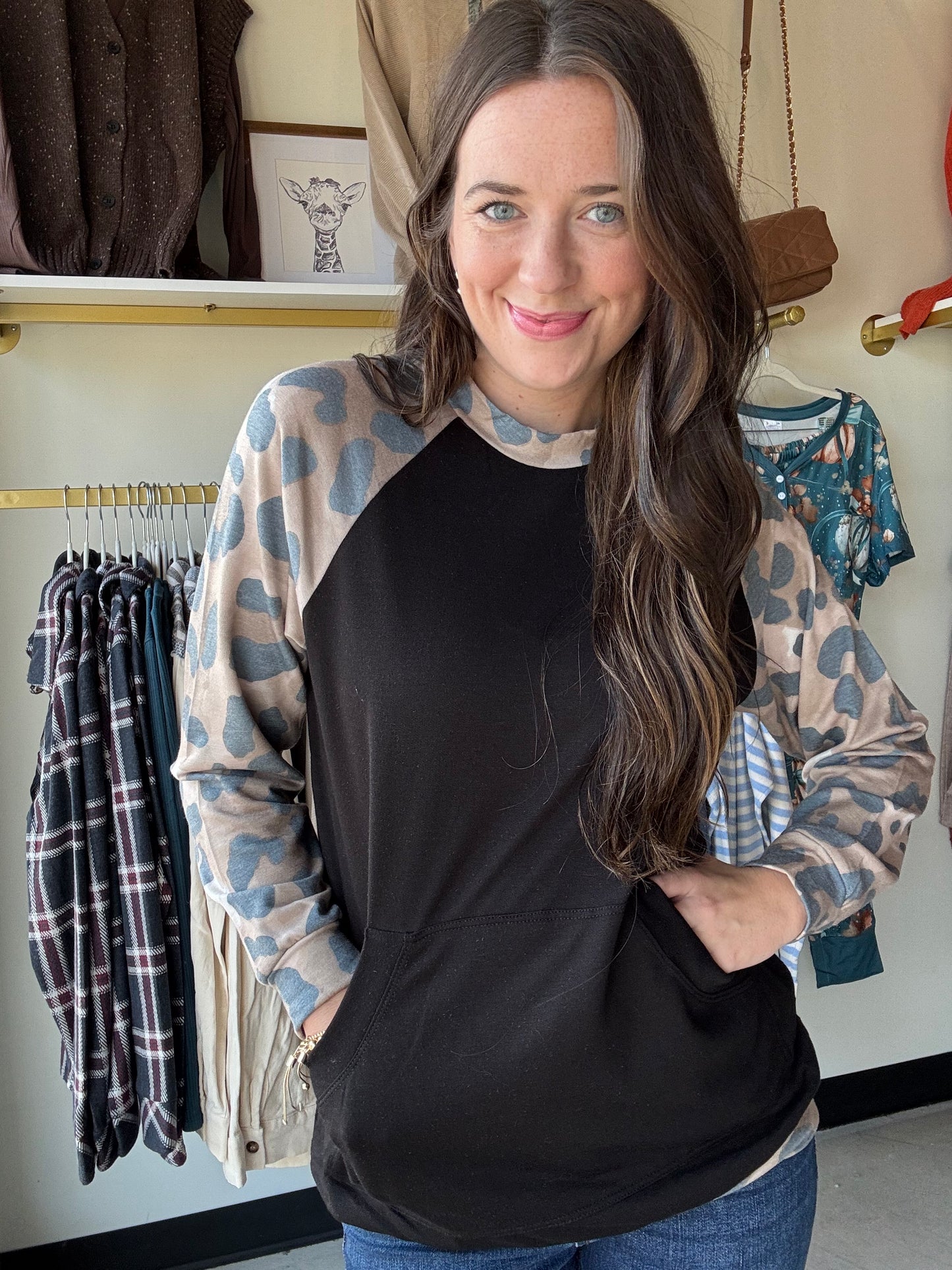 Leopard Sleeve Contrast Top