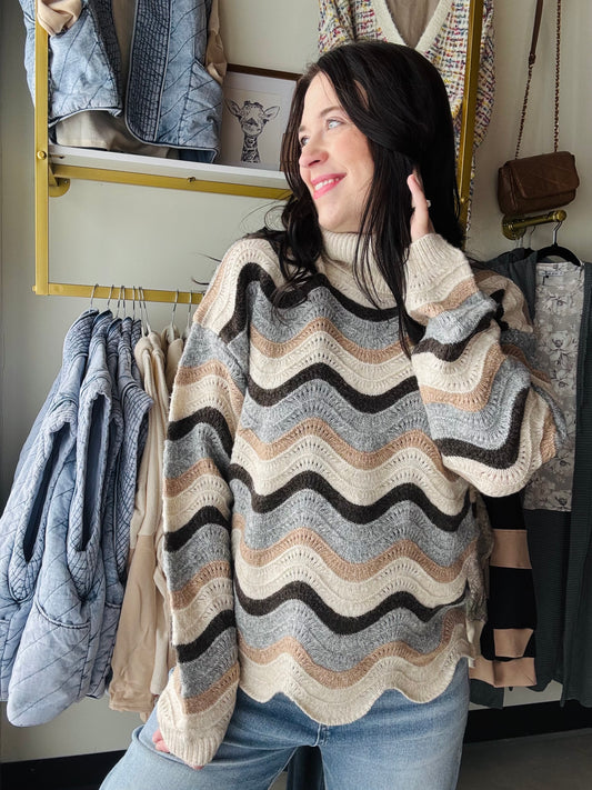 Wave Striped Turtleneck Sweater