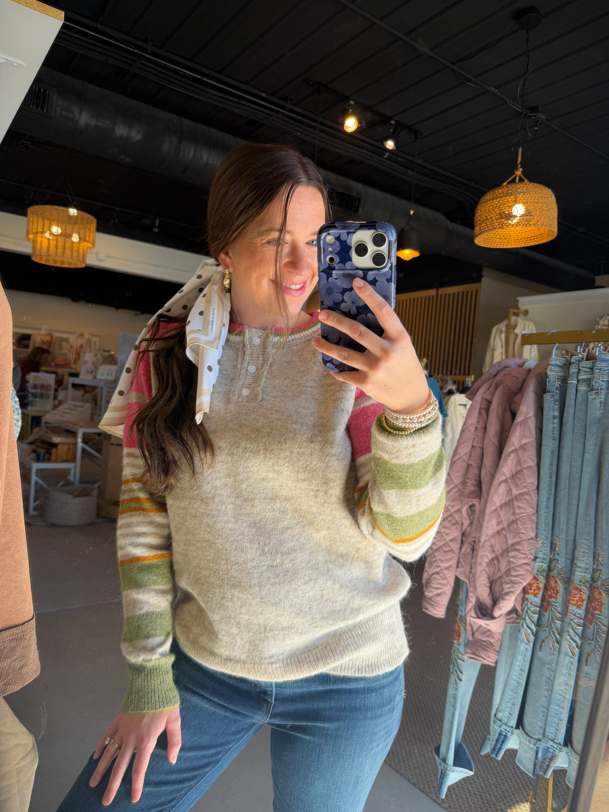 Pink Accent Sleeve Sweater