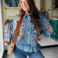 Embroidered Chambray Peplum Top