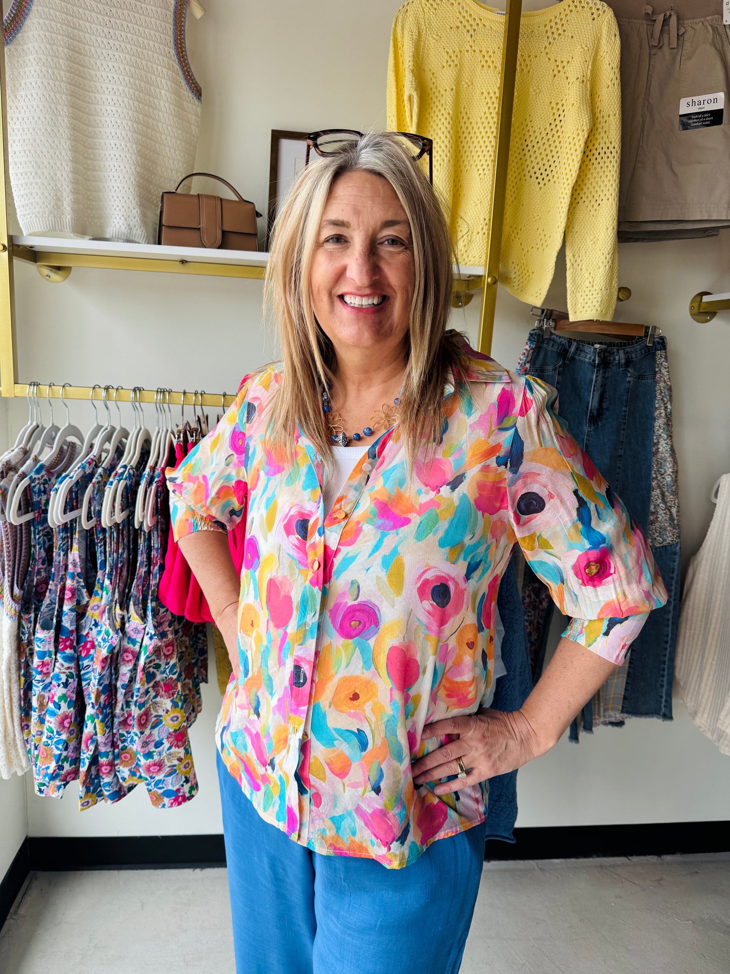 Bright Floral 3/4 Sleeve Top