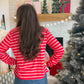 Red Pink Stripe Funnel Neck