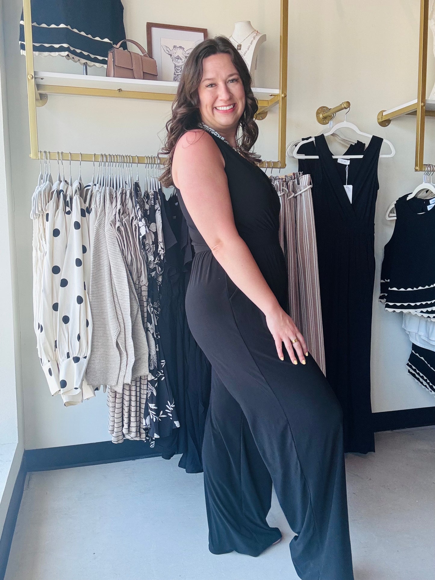 Black Cinched Waist Jumpsuit