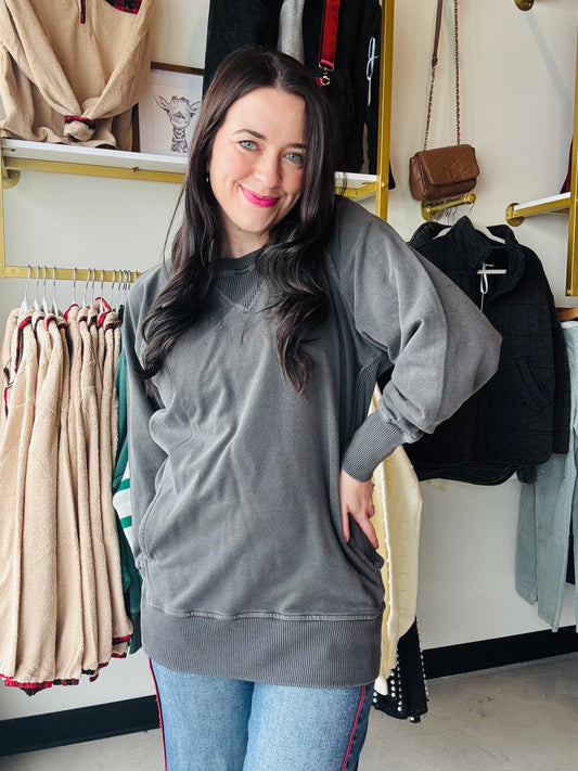 Black Pigment Dyed Pullover