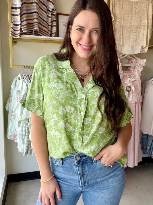 Olive Floral Woven Top