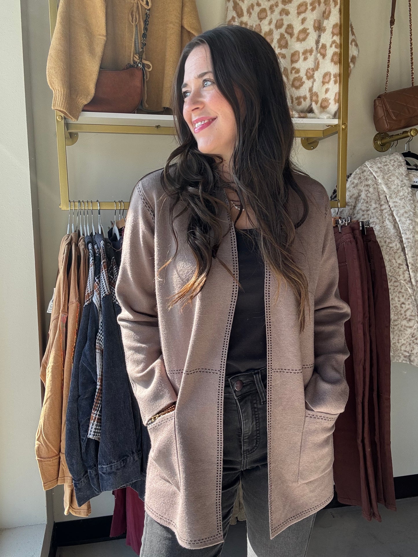 Mocha Stitch Trim Cardigan
